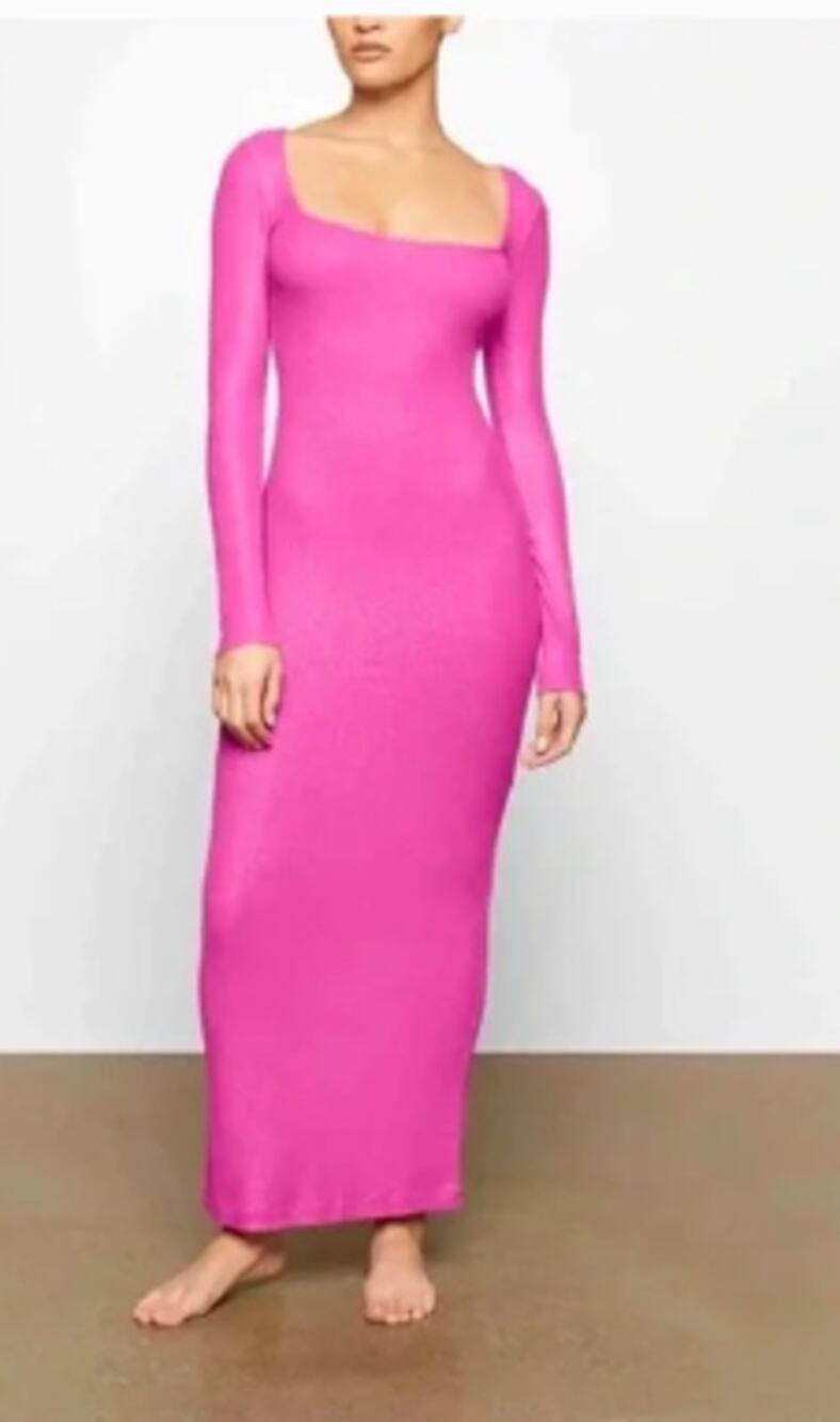 Skims Long Sleeve Dress Luxe Limited Edition Fuchsia Shimmer Foil Womens Medium
